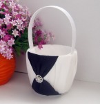 Wedding Isle White Flower Girl Petal Basket with Black Ribbon & Diamante Stud Design